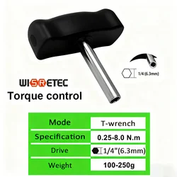 WISRETEC-Big 1.6-8Nm T-Handle Preset Torque Wrench Screwdriver Tool Fit Standard 1/4