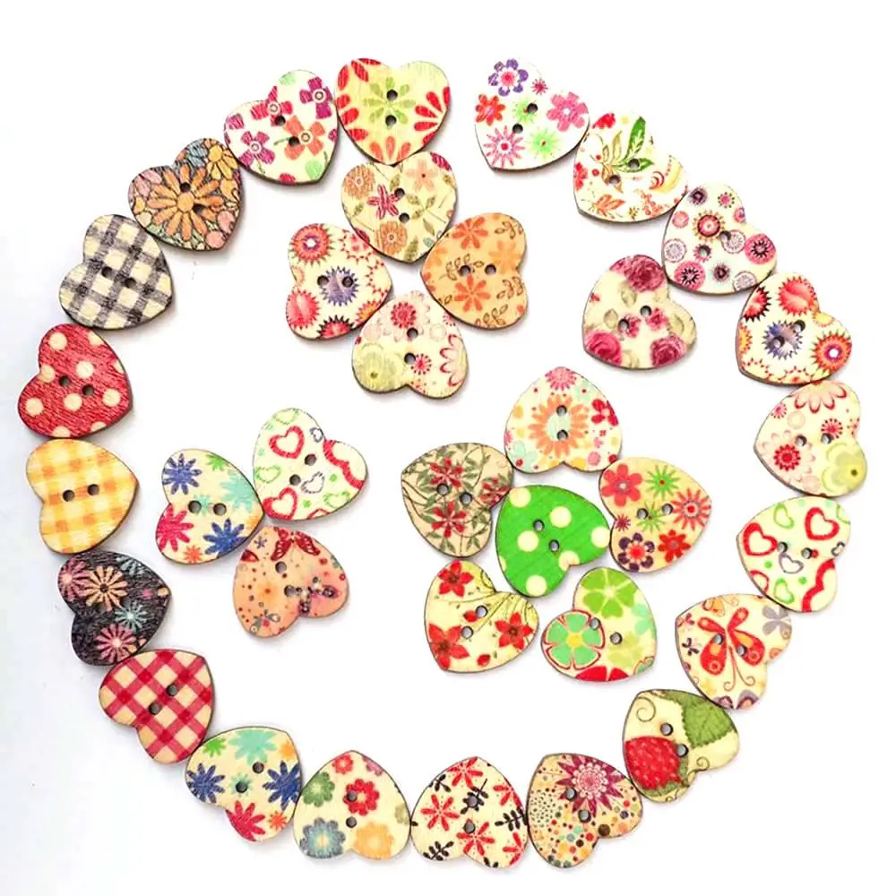 DIY Checks Floral Scrapbooking Decoration Arts Heart Shape Button Sewing Buttons Wood Button Apparel Sewing