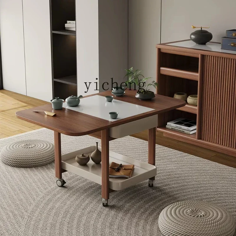 ZC dual-purpose table movable folding solid wood coffee table trolley small apartment multi-functional sofa side table