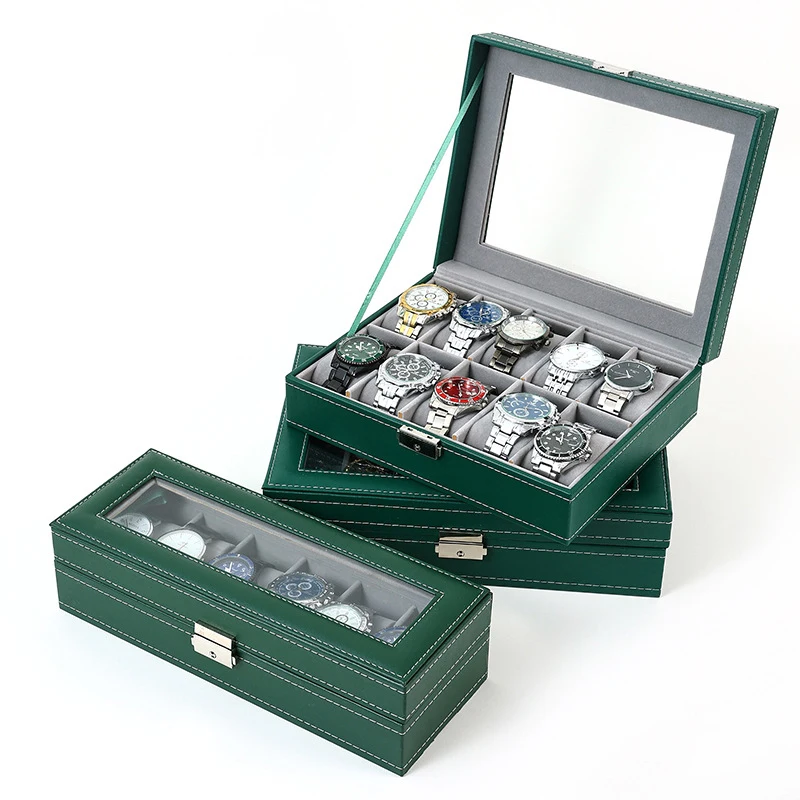 

Hot Sale PU Leather Display Storage Collection Organizer Watch Box For Men Watch Display Case With Glass Top