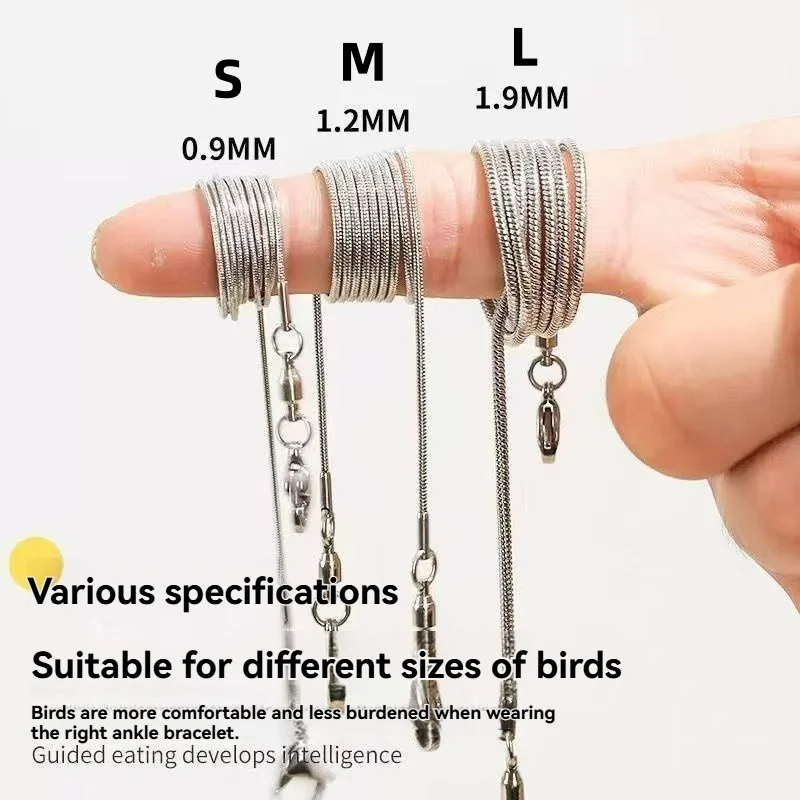 Tangle-free stainless steel parrot anklet leash, bird walking and flying rope, alloy anklet, peony cockatiel anklet, 5 sizes of