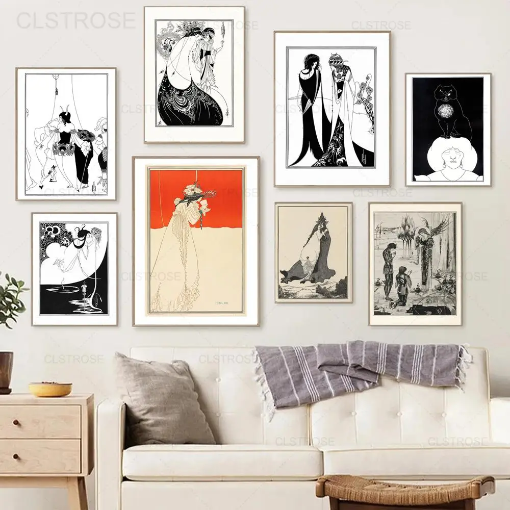 Aubrey Beardsley Canvas Prints Exhibition Wall Art Poster Nordic Vintage French Skirt Pen Drawing Picture for Living Room Decor