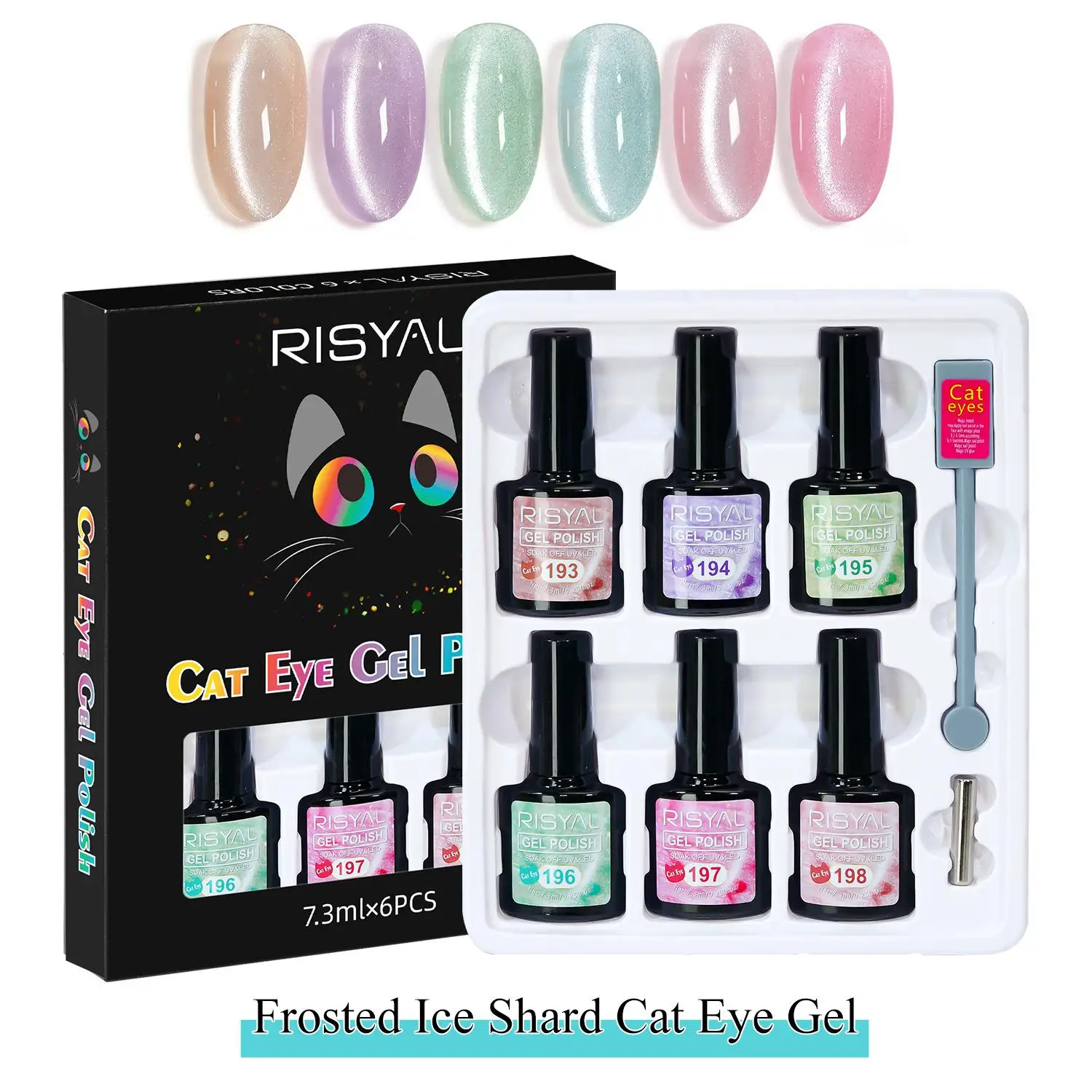 

﻿ 6pc Glitter Cat Magnetic Nail Gel Polish Set DIY Nail Art Design Semi Permanent UV Gel Polish Kits Sparkling Nail Art