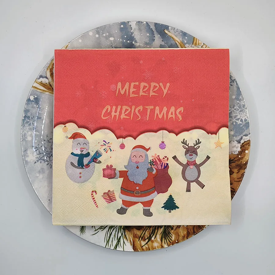 10/20 pezzi tovaglioli per feste di Natale per decorazioni da tavola stampe di renne pupazzo di neve di Babbo Natale, tovaglioli di carta festivi bianchi rossi a 2 strati da 33 cm