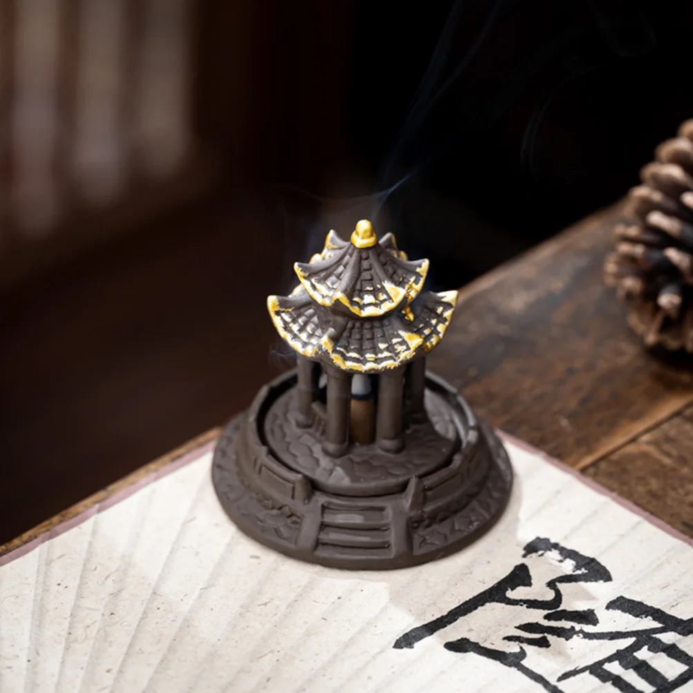 

Pavilion Shaped Clay Backflow Censer Flat Bottom Stable Incense Holder for Aromatherapy Meditation Yoga Spa Home Desktop Decor