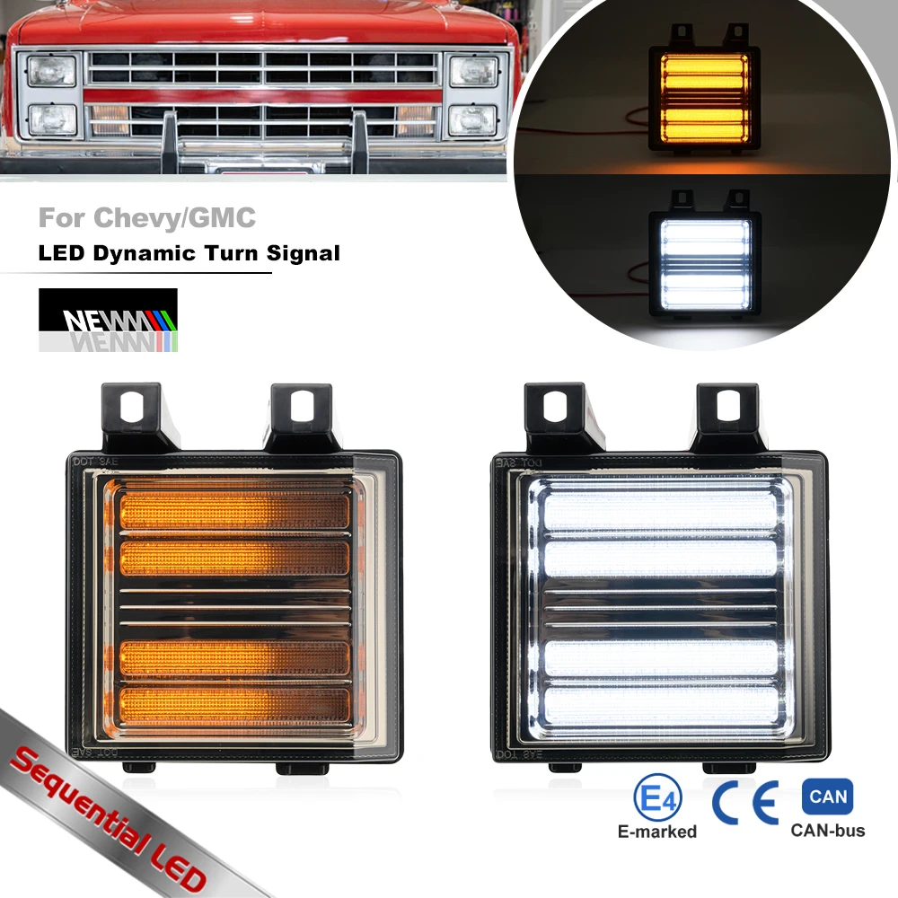 

2x затемненные светодиодные фонари для решетки радиатора с последовательными поворотниками и габаритными огнями для Chevrolet GMC C/K Series P20 P30 K5 Blazer Suburban Jimmy 1985-1988 годов выпуска