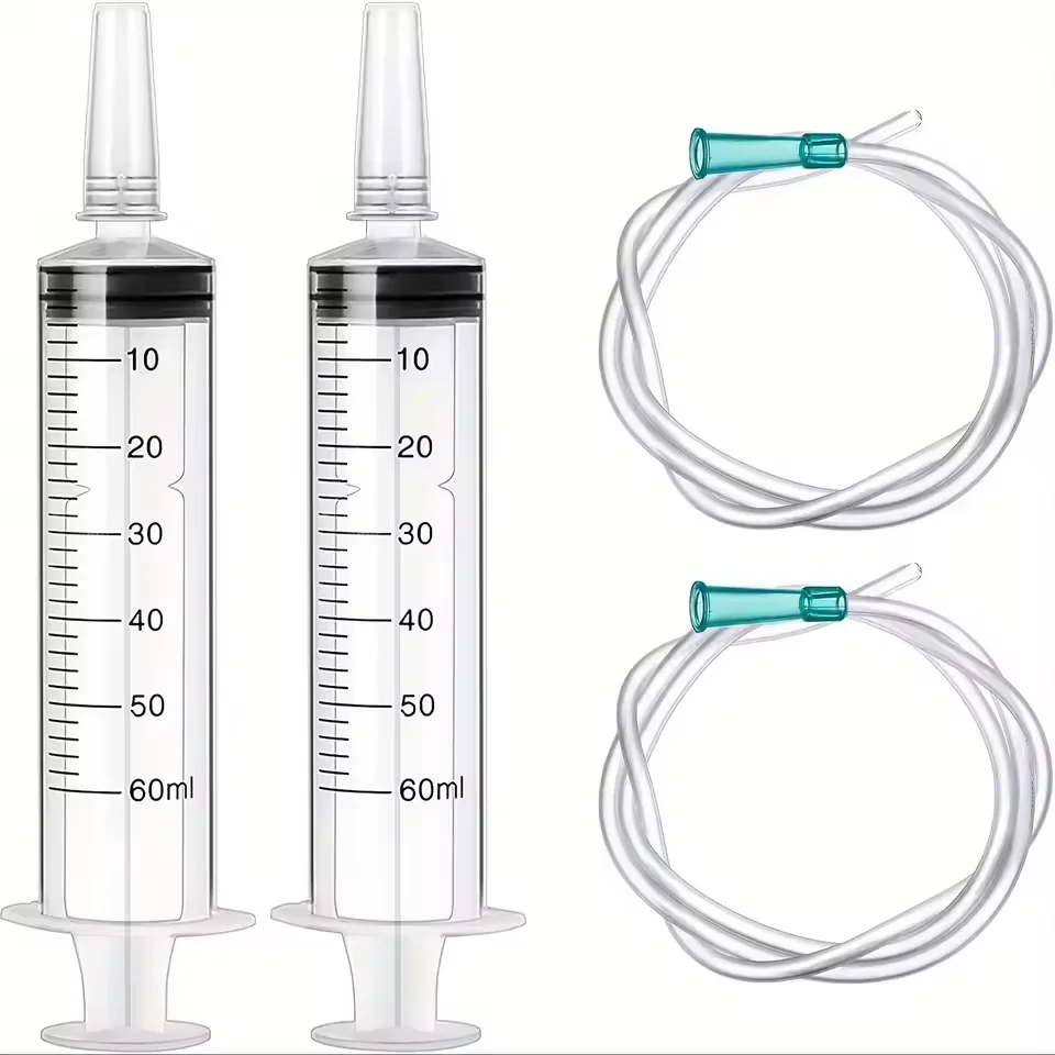 60ml With 1M Tube Plastic Syringe Measuring Barrel Liquid  Oil Absorption Washing Pump Measurement Pet Feeding Syringe Tools