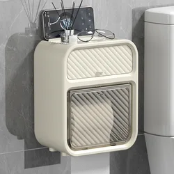 Toilet Tissue Box Light Luxury Bathroom Punch-Free Double Layer Shelf Wall Mounted Roll Paper Drawer Waterproof Storage Holder