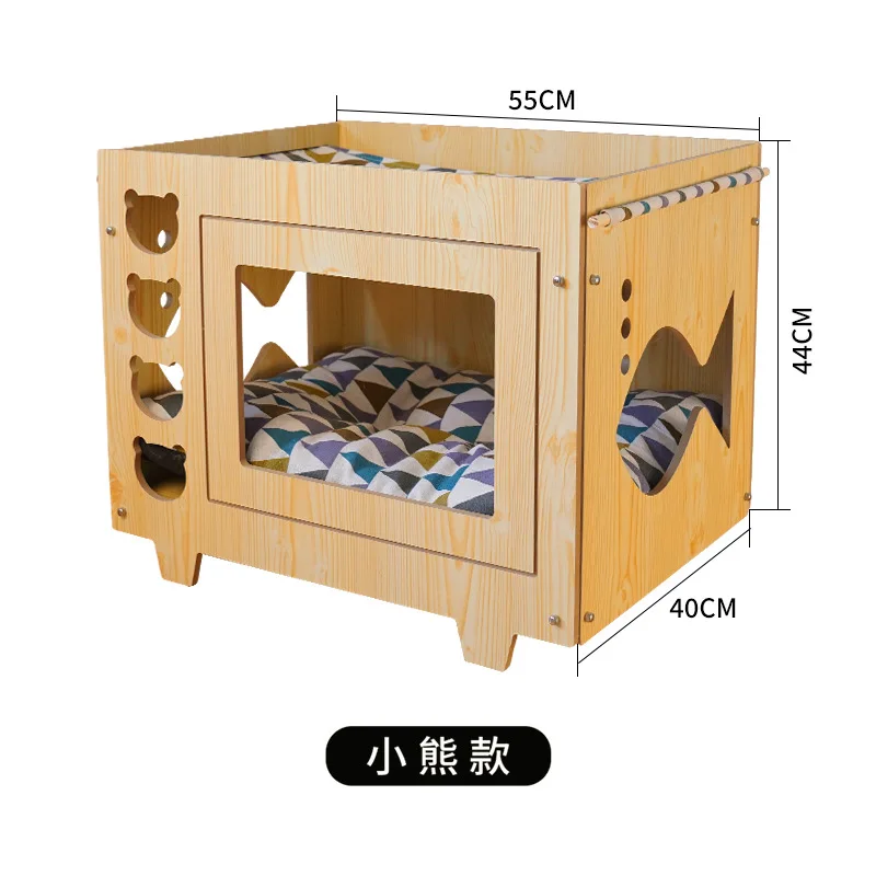 Cat House Dog House Wooden Double-layer Hammock Integrated Cat Supplies Soft Cushion Hollowed Out Splicing Assembly