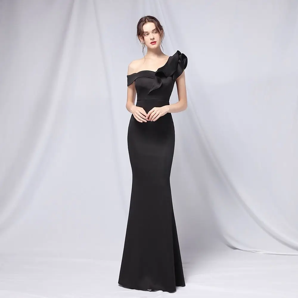 White One Shoulder Evening Dress Women's Light Luxury High end Birthday Elegant Fishtail Long Dress 2024 Summer New Ball Dress