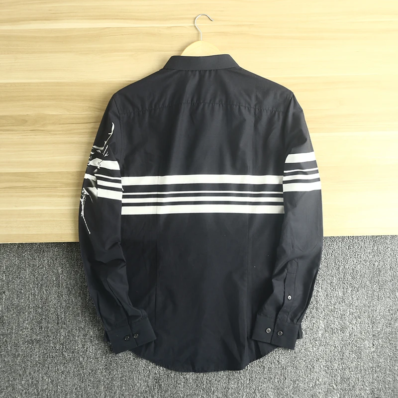 Alta qualidade algodão penteado longo sve masculino casual listrado irt cor tecido proc suporte ajuste primavera verão faion