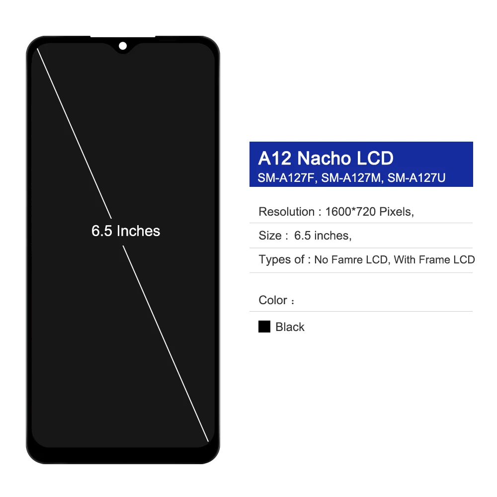 A12 Nacho Display Screen, for Samsung Galaxy A12 Nacho A127 A127F LCD Display Touch Screen with Frame for Samsung A12S Screen