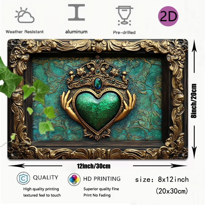 1pc Elegant Aluminum Wall Art, 8x12inch Metal Tin Sign with Hands and Red Heart Design, Decorative Artwork for Bedroom