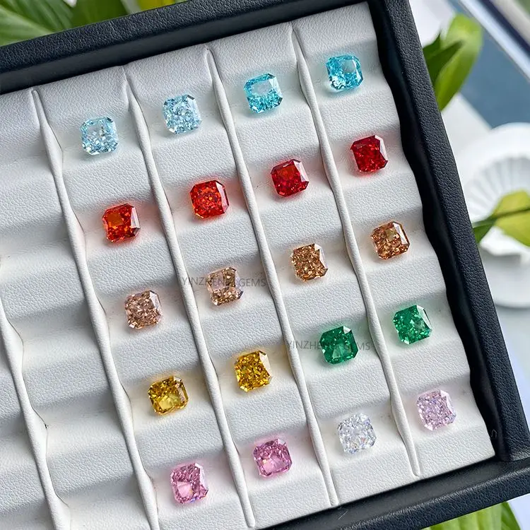 YinZheng AAAAA Grade CZ Ice Cutting Cubic Zirconia Asscher Shape Blue Diamond Color Synthetic Zircon Stone For Jewelry Making