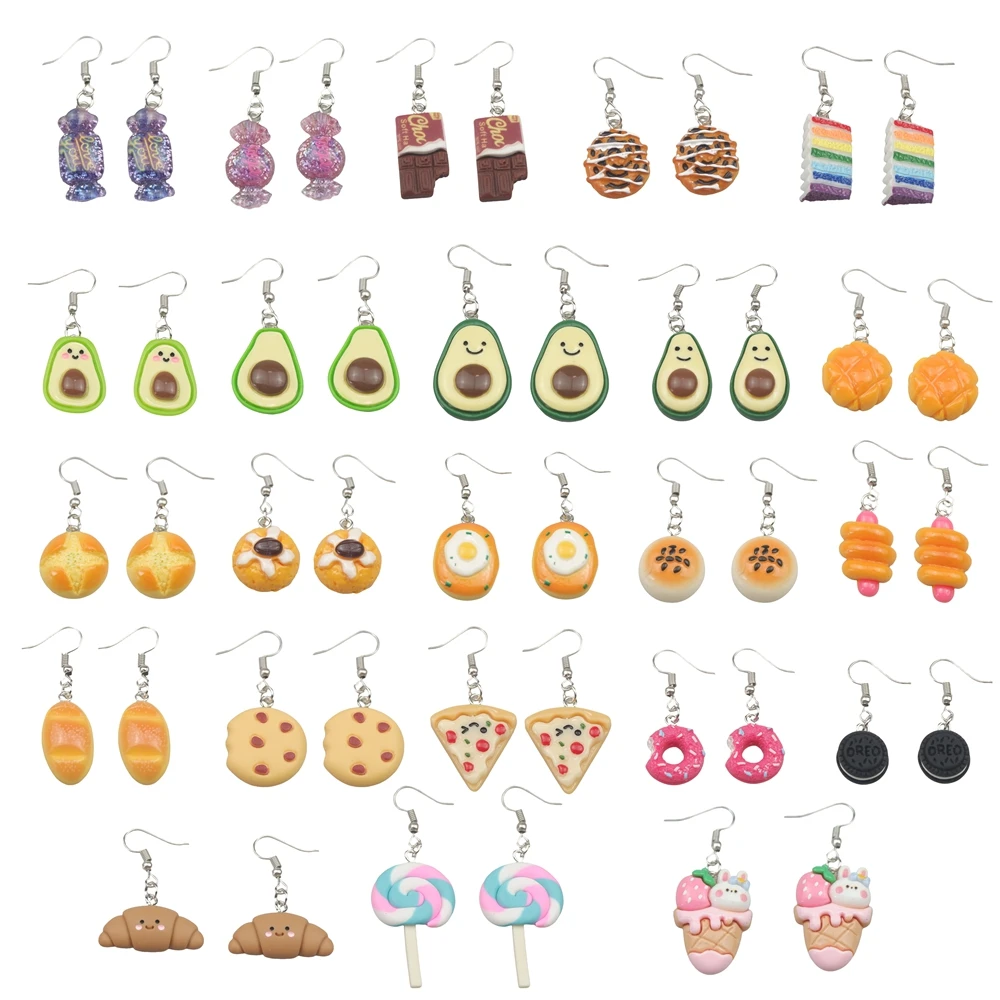 Kawaii Avocado Cake Pizza Earrings Costume Trendy Style Woman Girl Jewelry Drop Shipping