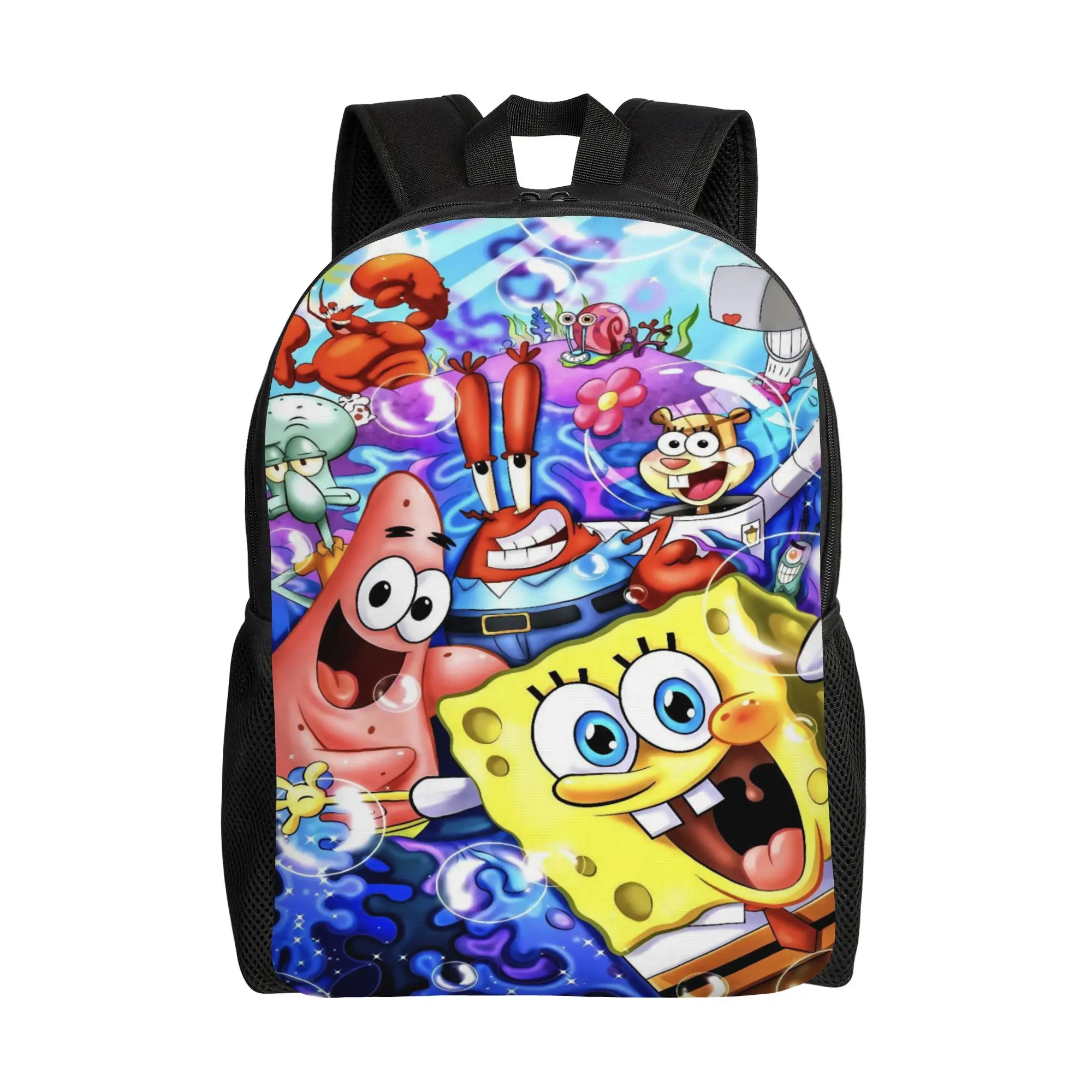 S-SpongeBobed Underwater Happy Duo Big Scene Backpack  Youth Polyester Camping Backpacks Soft Elegant School Bags Rucksack