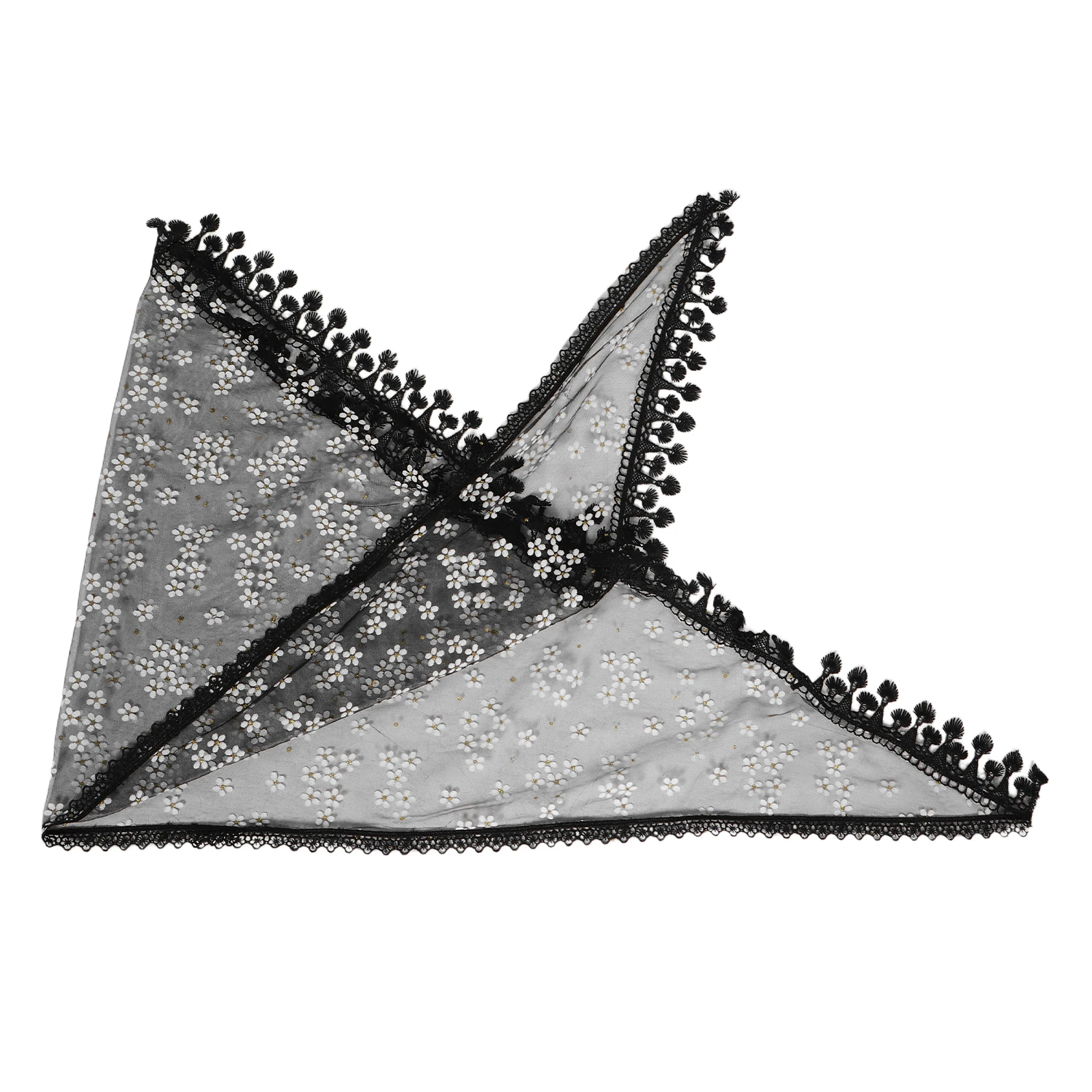 

Catholic Hollow Scarf Chapel Veil Crochet Polyester Women Triangle Breathable Lace Tassel Fringe Headscarf Shawl Embroidered