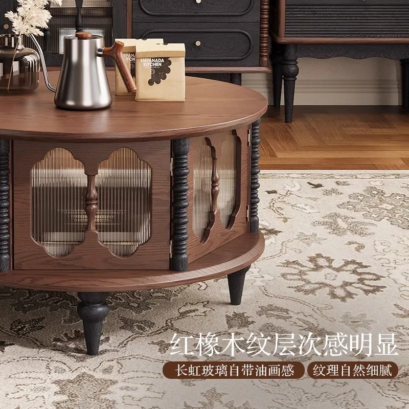 طاولة القهوة الفرنسية الرجعية الخشب الصلب مزيج شقة صغيرة غرفة المعيشة المنزل الأمريكية الخفيفة الفاخرة المستديرة
