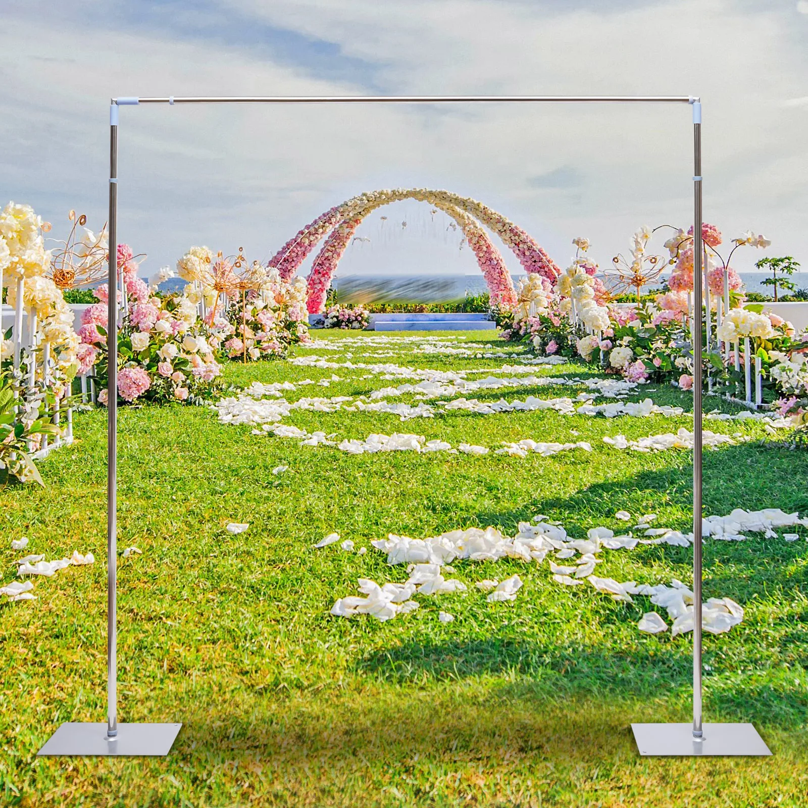 Bymaocar 9.84ft Silver Wedding Arch DIY Decoration, Professional Shooting Background Bracket, Scalable Vine Plant Climbing Frame