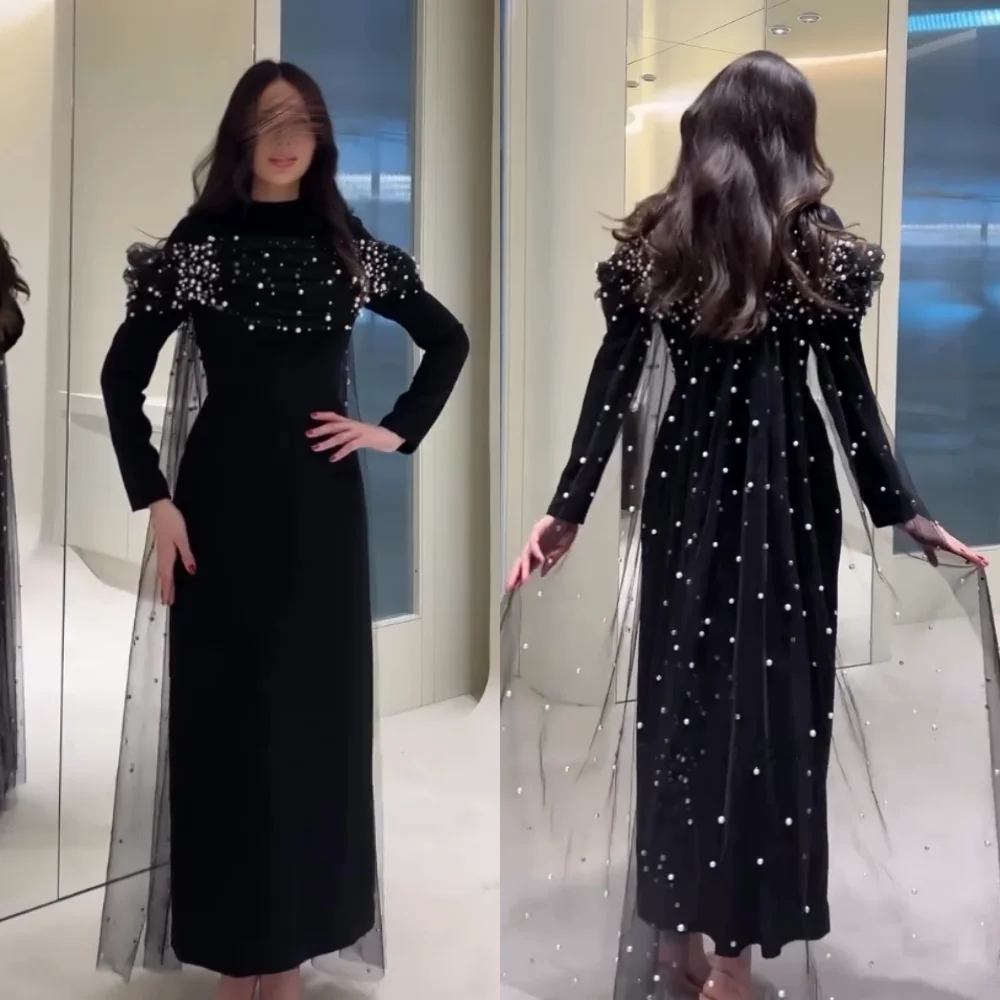 

High Quality Customized Jersey Glitter Beading High Collar Straight Midi Dresses Bespoke Occasion Luxury Evening Elegant Formal