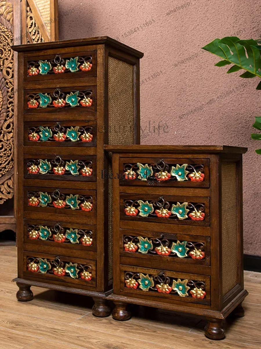 customizable Thai solid wood bedroom four or five chest cabinets South East Asia style living room painted storage drawer stor