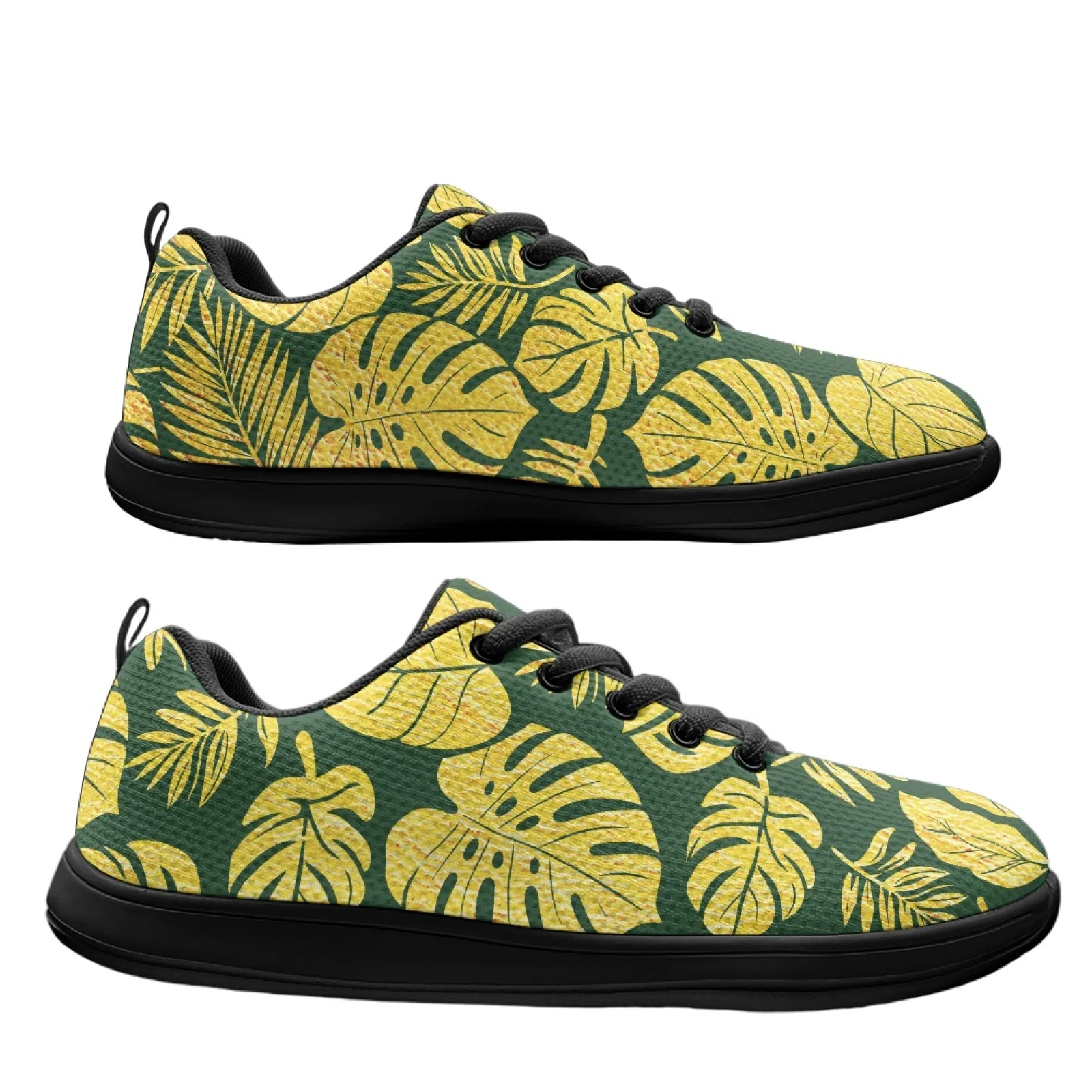 PENSTROLL Gold Leaf Print Lace-Up Running Climbing Shoes Barefoot Shoes for Indoor Comfortable Fashion Sneakers