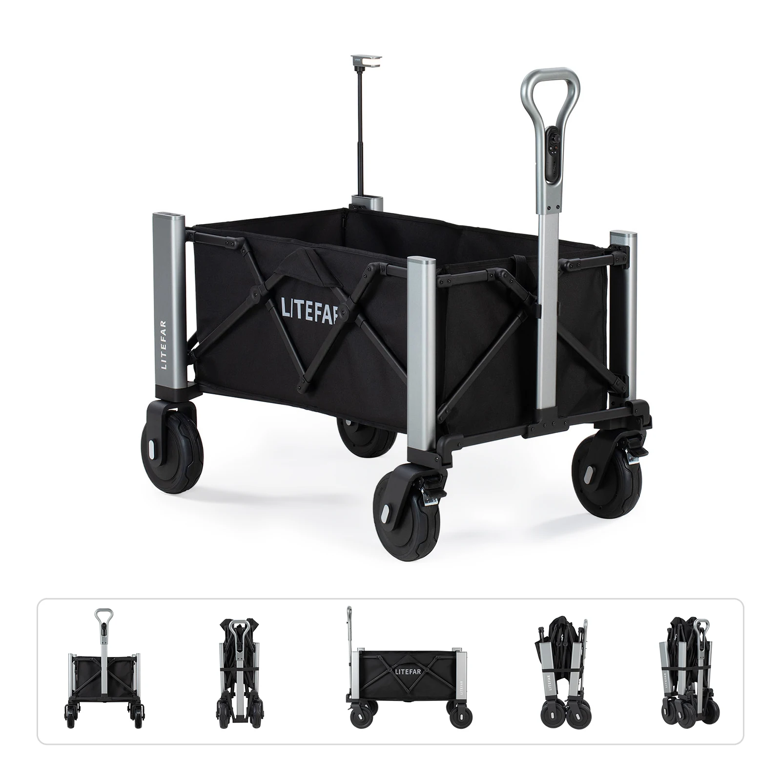 Электрическая складная тележка с дистанционным управлением LITEFAR, складная тележка 140 л/200 фунтов, аккумулятор 24 000 мАч, для кемпинга, сада, приключений