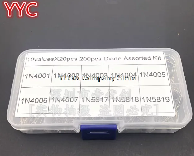 10 specifications of 200 rectifier diode sets 1N4001-1N4007 1N5817-1N5819  20 per grid, a total of 200