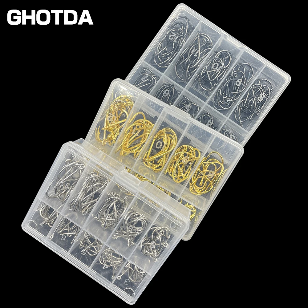 100 Piece Fishing Hook Set Carbon Steel Single Circle Hook Fly Fishing with Barbed Carp Sea Fishing Hook