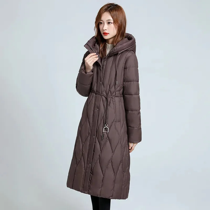 Oversized 7XL Black Down cotton Jacket Women\'s Warm Parka 2024 Winter New Slim Thicken Hooded Coat Female Long Snow Parkas