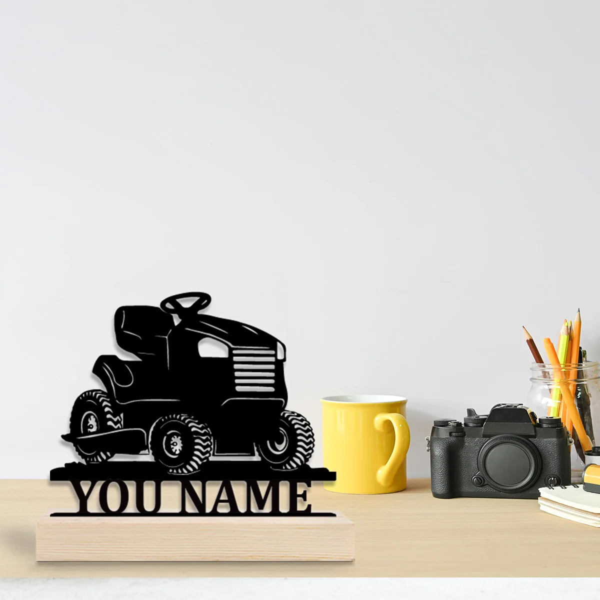 1pc Unique Personalized Metal Statue Ornaments Custom Content Equipped with Wooden Base Modern Rural Home Desktop Decorations
