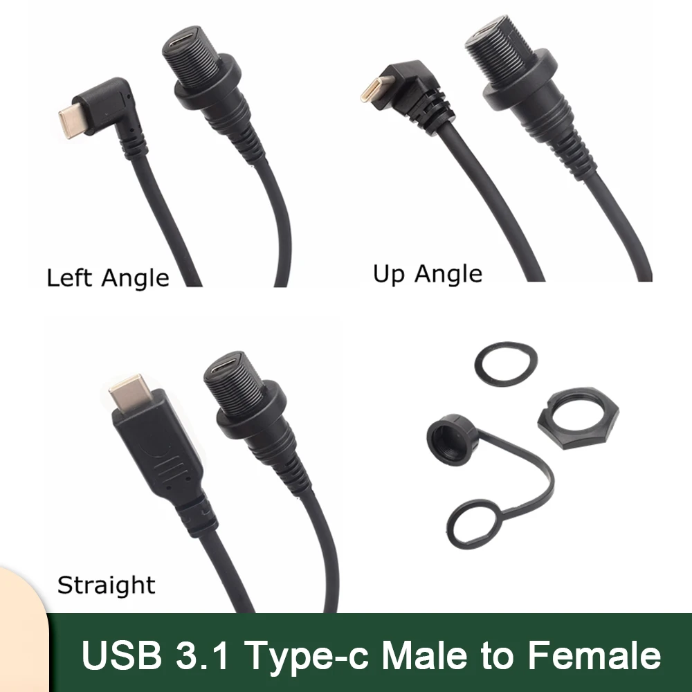 30CM USB 3.1 Type-c Male to Female AUX Flush Panel Mount Waterproof Extension Cable for Car Truck Boat Motorcycle Dashboard