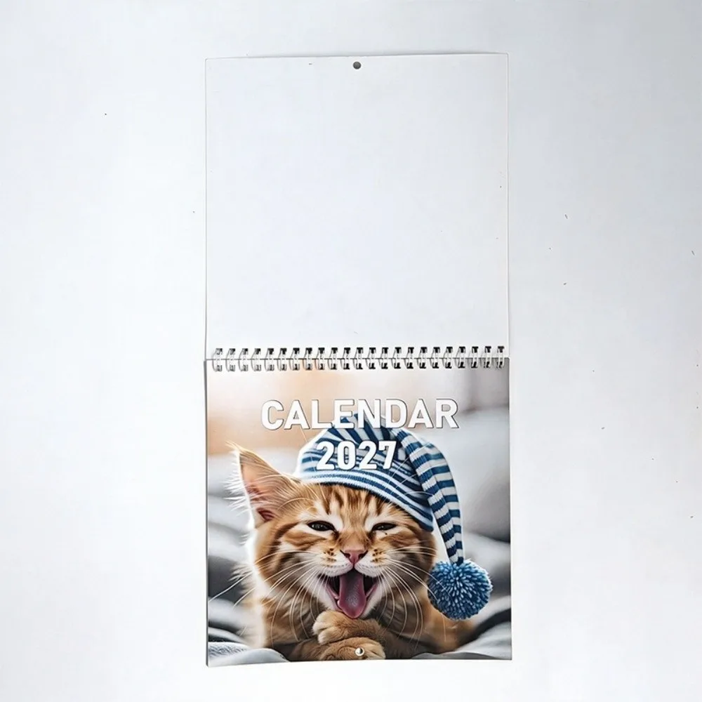 Vivid Spiral Bound Cat Calendar Funny Print Cat Theme Wall Calendar Hanging Hole 12 Month Monthly Calendar For Festival Present