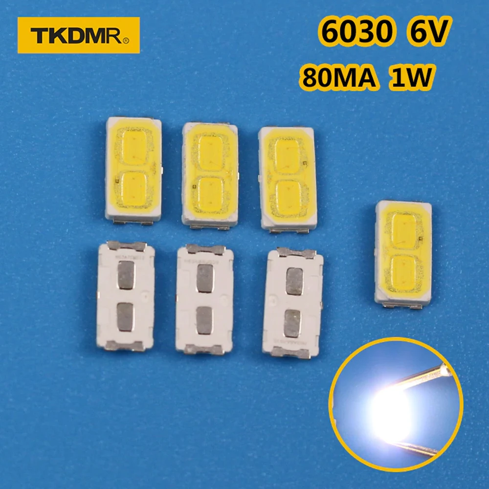 TKDMR 50pcs/LOT SMD LED 6030 6V 1W Cold White For TV Backlight LED Beads