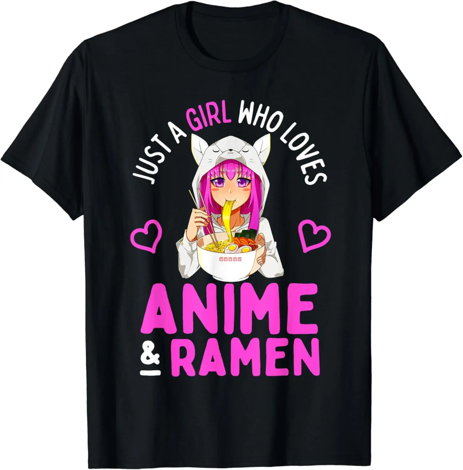 funny Short Sleeve Tshirt Streetwear Just a Girl Who Loves Anime and Ramen Bowl Japanese Girls T-Shirt Short Sleeve Tops Tees Co