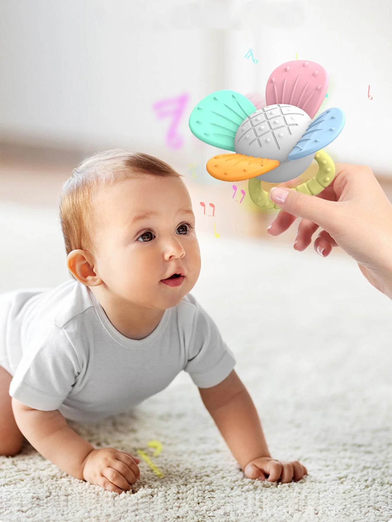BPA Free Food Grade Silicone Flower Styles Baby Teethers Easy to Grasp Infant Sensory Chewable Teething Toys Newborn Babies Gift