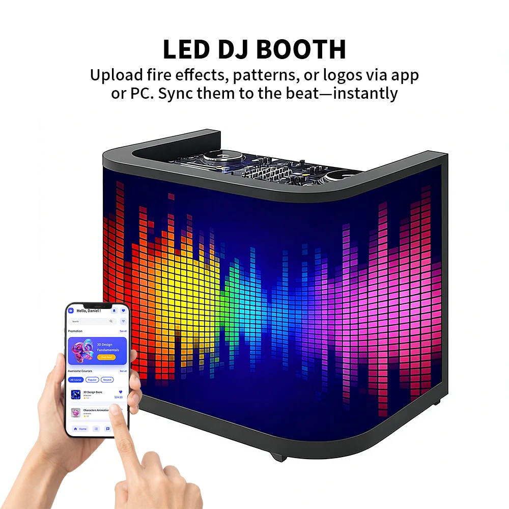 Portable Foldable LED DJ Booth Table Screen Flexible Curved Facade Video Display Luminous Counter Desk For Club Bar KTV Dance