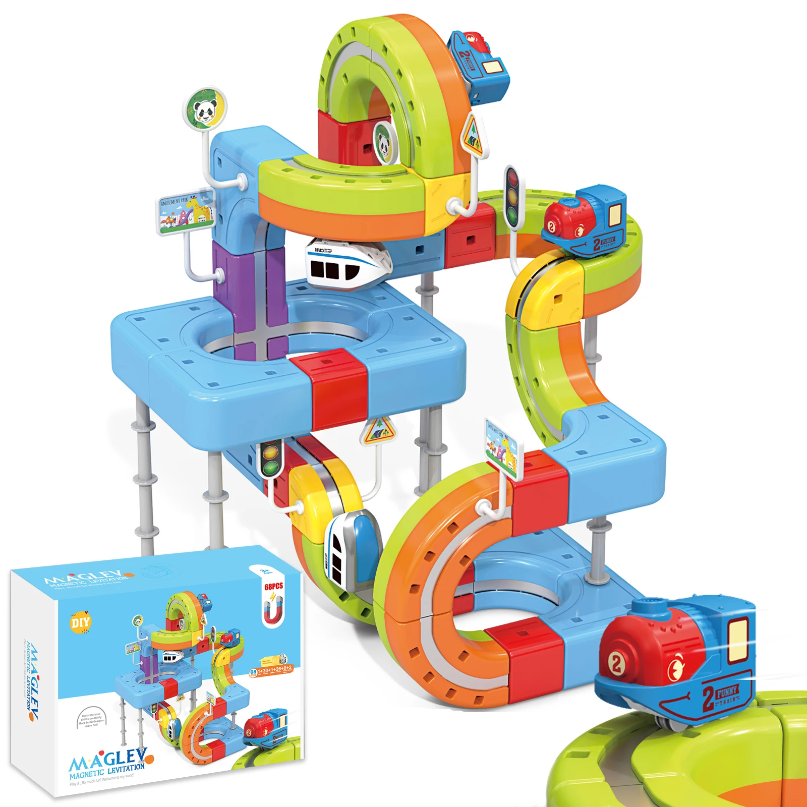 Track Fusion Train Set - 68PCS 3D Infinity Magnetic Rail with Mix-and-Match STEM Cubes, Magic Flexible Race Track Toy for Kids A