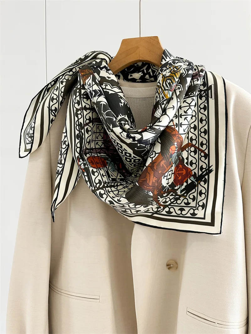 

100% Silk Scarf 90cm Square Bandanas Hand Rolled Edges Shawls Bag Clothing Accessories Head Hair Bag Belt Decoration Mother Gift