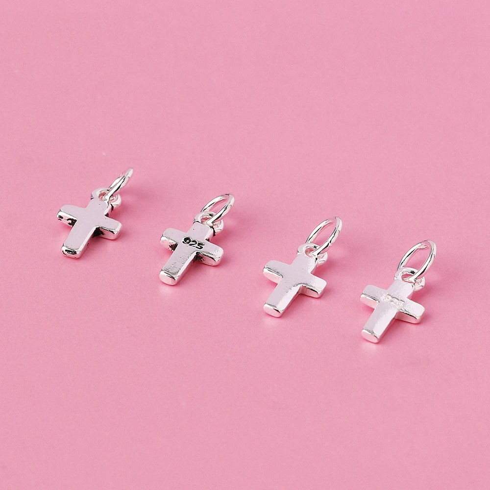 Accesorios de plata de ley 925 100% auténtica, colgante con dije de cruz pequeña para pulseras, collares, llave, Material Diy S0988
