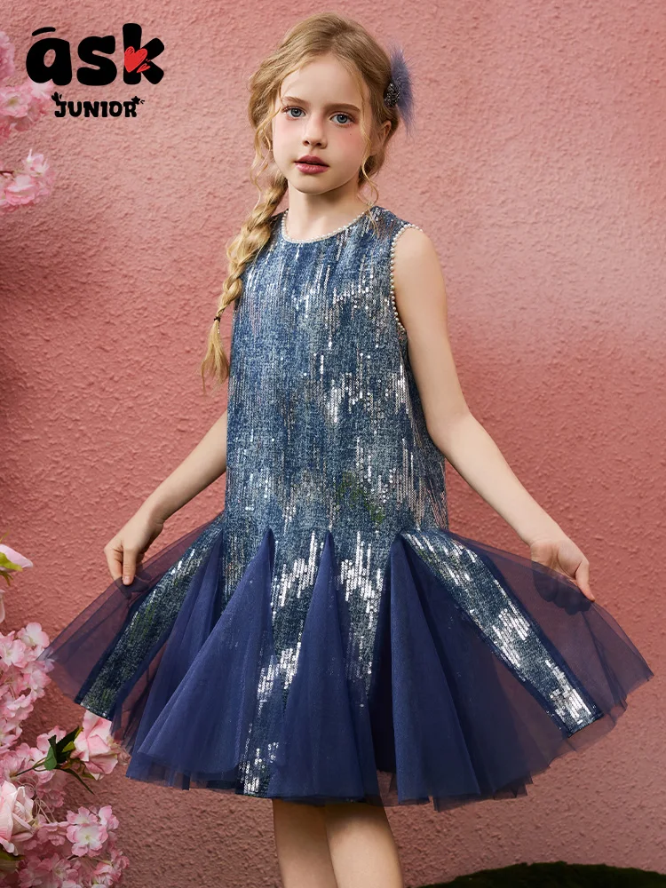 

Tween Girls Summer Show Wind Sequin Splicing Mermaid Dress