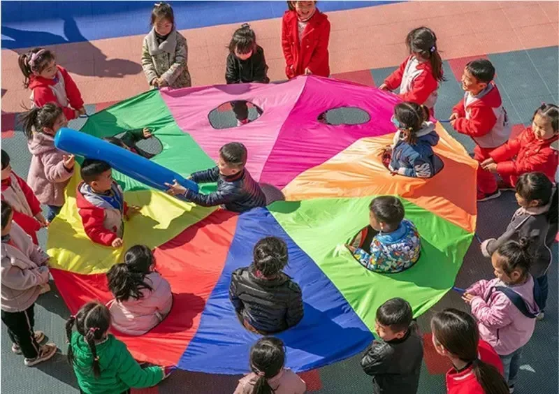 [Funny] 2M/3M/4M/5M/6M Diameter Outdoor game whack-a-mole Rainbow Umbrella Parachute Toy Jump-Sack Ballute Play game mat toy