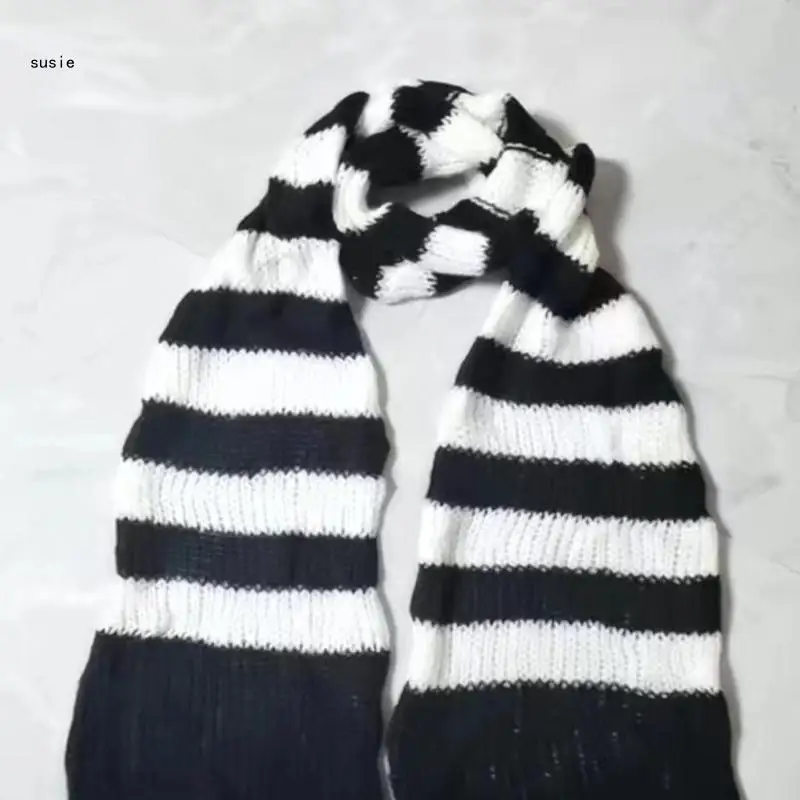 X7YA Fashion Contrast Color Stripe Scarf for Girls Casual Punk Y2K Scarf Decorative Accessories Female Warm Neck Wrap