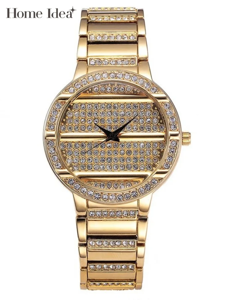 

Luxury Diamonds Business Office Men Wristwatch Push Button Hidden Clasp Fashion Round Quartz Watch For Men