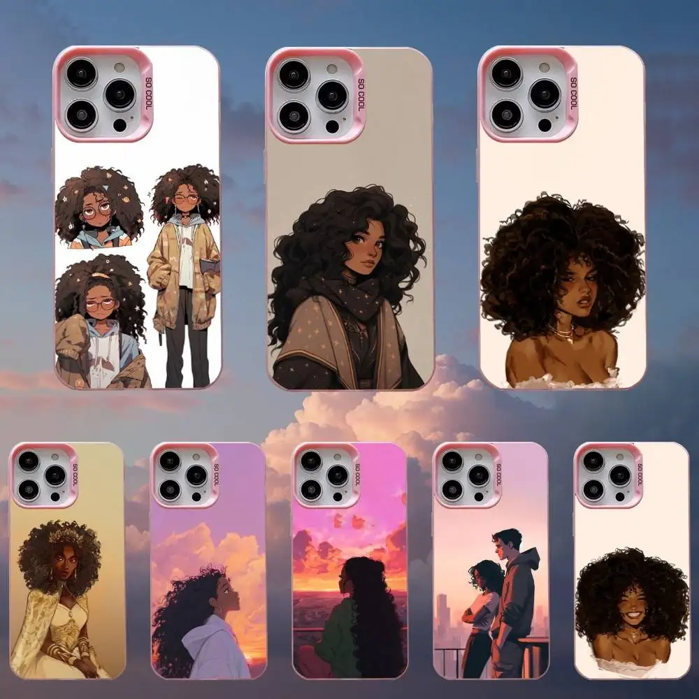 

Afro Black Girl Cute Phone Case For iPhone 16,15,14,13,12,11,Mini,Pro,SE,MAX Pink Matte Silicone Cover