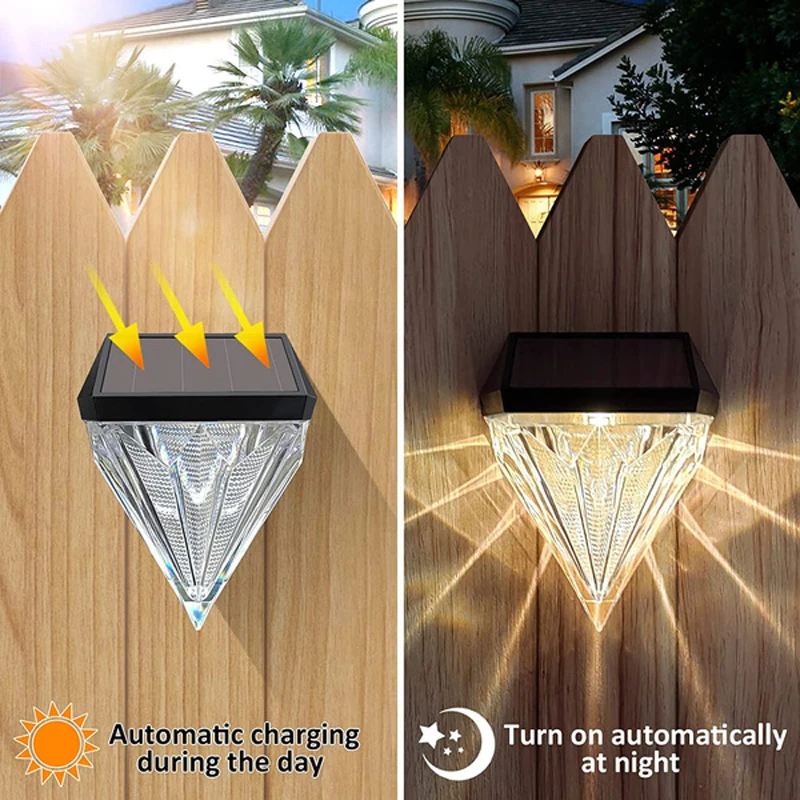 

2/4pcs Solar Deck Lights Diamond Design Outdoor Lighting Decorative Fence Post Lights for Garden Yard Stair Patio