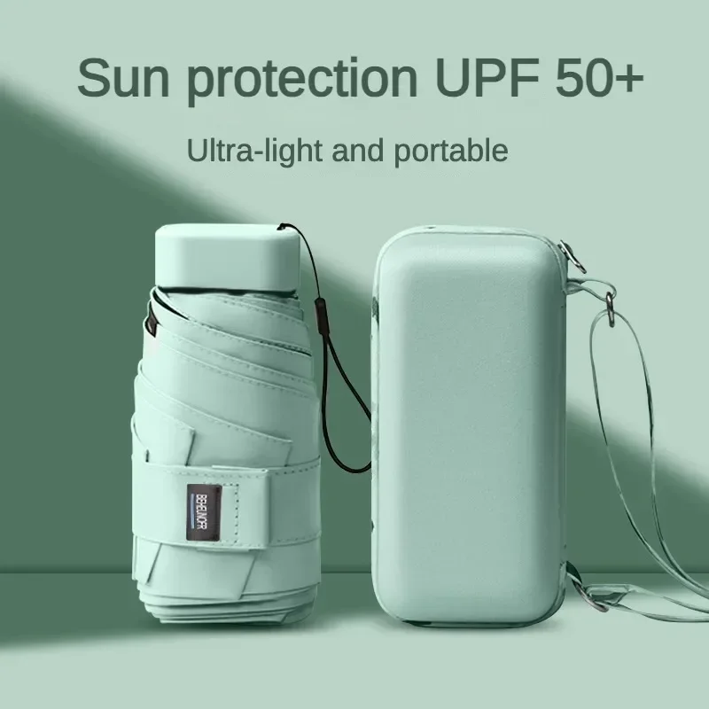 Mini Sun UV UPF50+ Protection Rain Umbrella for Women, 6 Folding Compact & Lightweight, Small Card Bag Sunny and Rainy Umbrellas