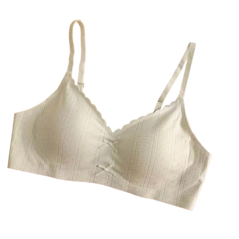 Sujetador Push Up Sin Aros, Color Nude, Estilo Japonés con Lazo, para Senos Pequeños, Suave, Transpirable, Uso Diario Casual