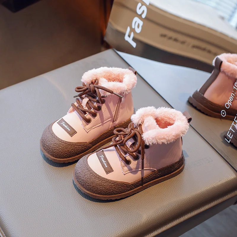 Children's Snow Boots 2024 Autumn And Winter New Girls Casual Fashion Fleece-Lined Snow Boots Warm Cotton Shoes