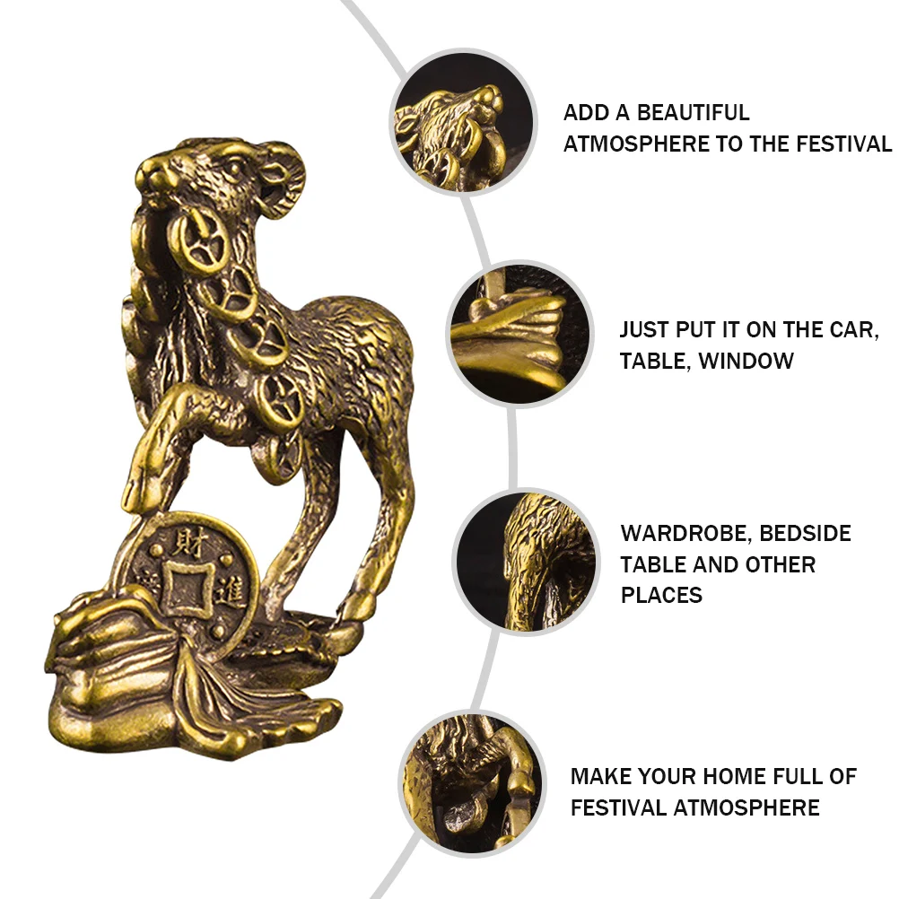 

Brass Goat s Decor Desktop Fengshui Ornament Creative Craft Home Party Decoration Festival Accessory Car Adornment